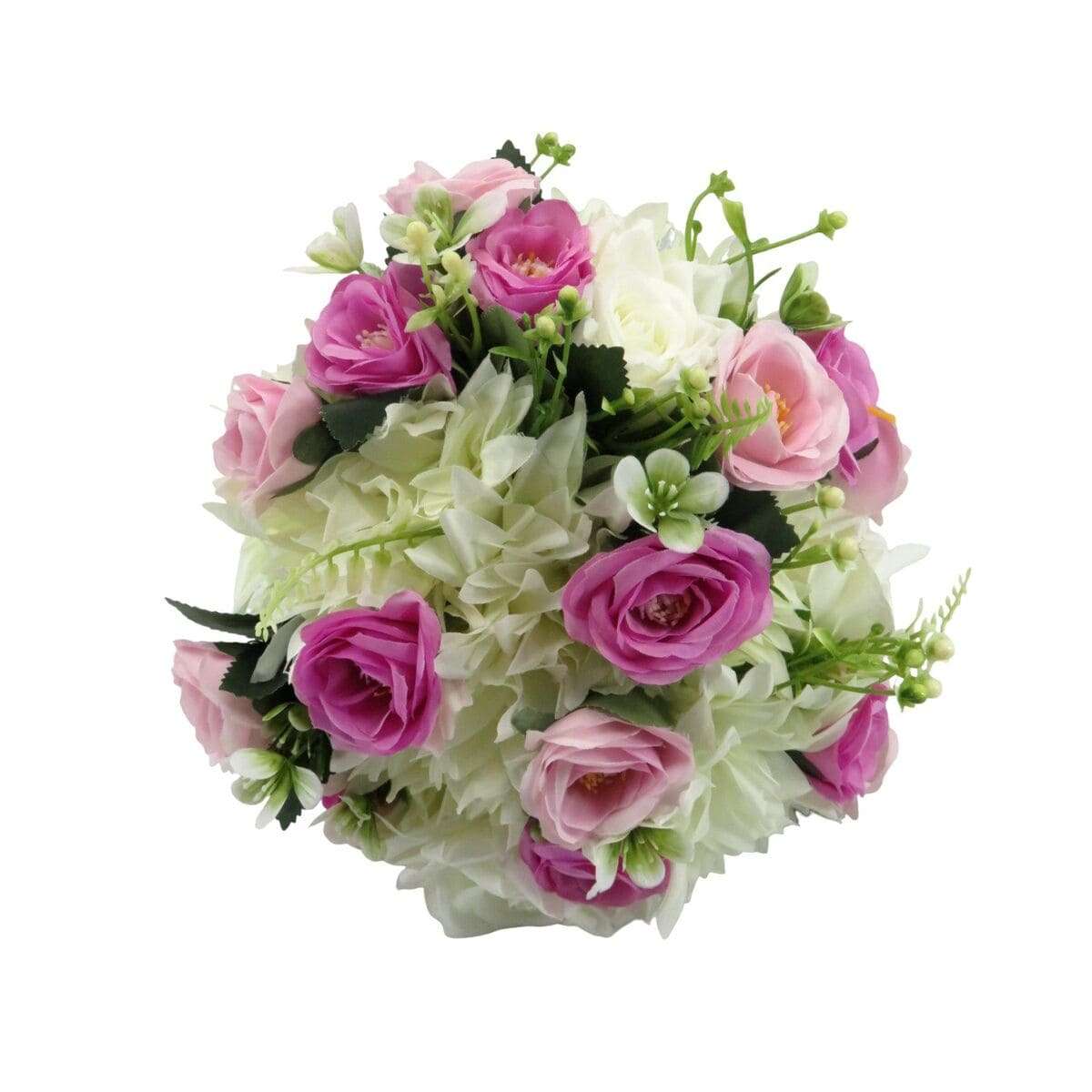 Buchet mireasanasa cu flori de matase, verde, roz & alb – ILIF406011 (9)