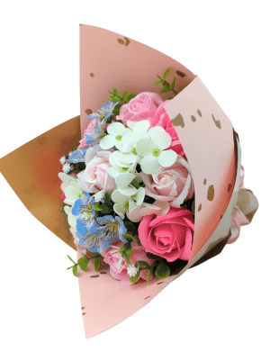 Buchet cadou cu flori de sapun roz alb bleu – DSPH302004 1