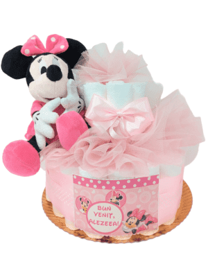 Tort scutece cu 1 etaj, mascota Minnie si mesaj personalizat – DSPH303002