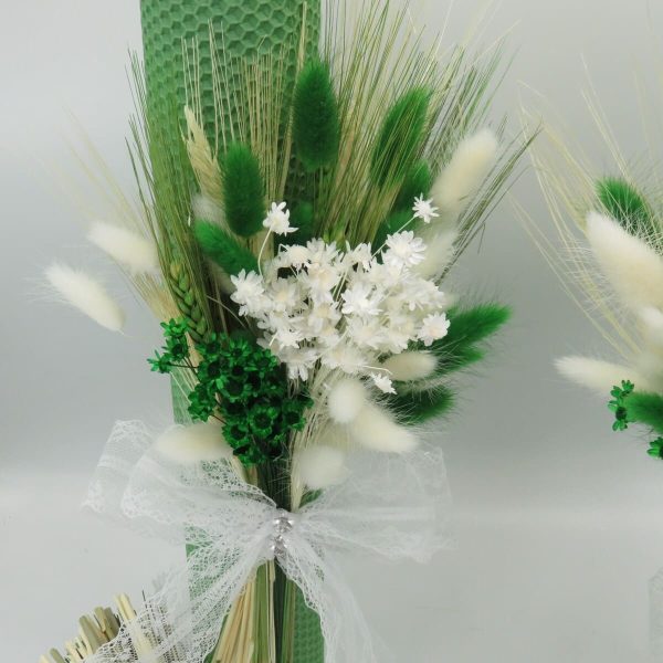Lumanare nuntabotez, ceara naturala cu flori uscate, verde alb ILIF311027 (8)