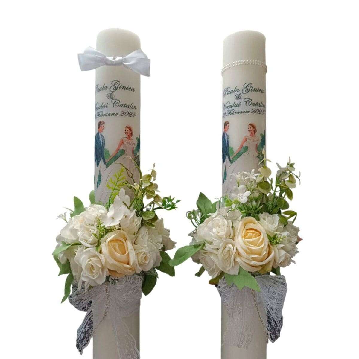 Lumanare Nunta imprimata, personalizata si decorata cu flori de matase FEIS403005 (1)