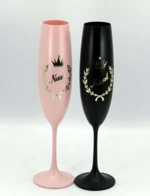 Set 2 pahare nunta pentru nasi, model deosebit, roz pudrat-negru – ILIF403027