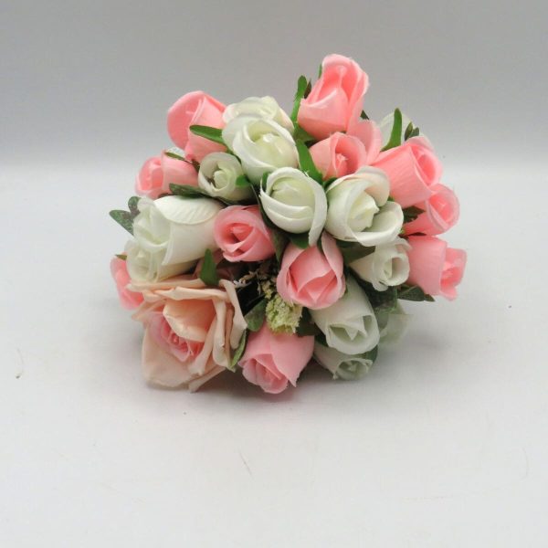 Buchet mireasanasa cu flori de matase alb roz – ILIF309024 6
