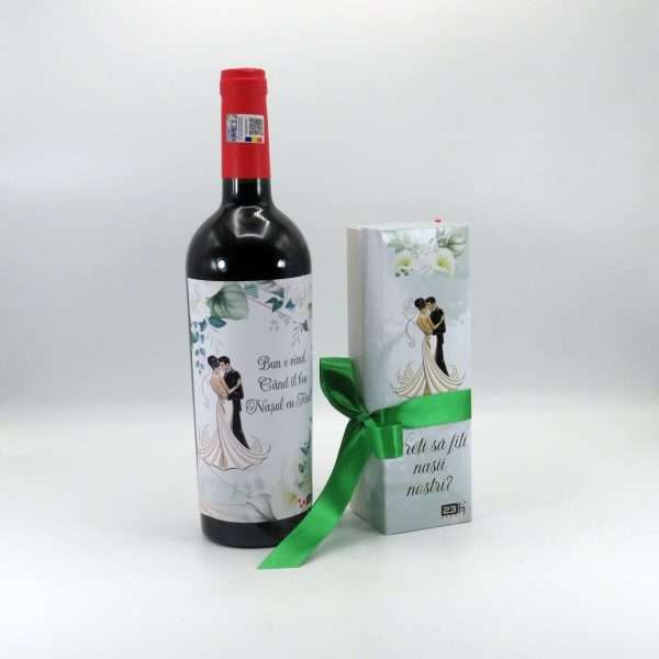 Cadou Cerere Nasi Cununie sticla vin personalizata & cutiuta cadou ILIF402009 (1)