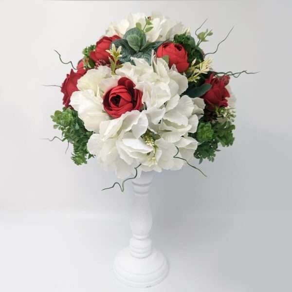 Aranjament floral masa decor nunta cu flori de matase alb rosu DSPH304005 1