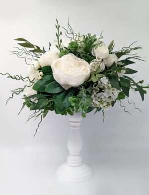 Aranjament buchet floral masă, decor nuntă cu flori de mătase, alb-verde – DSPH304001
