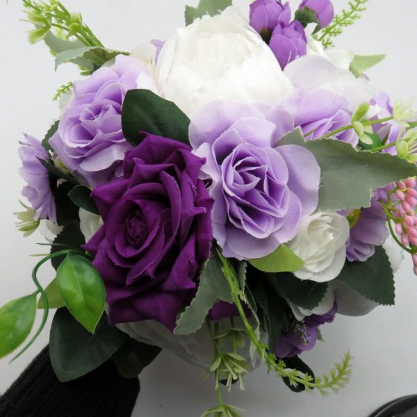 Buchet mireasanasa cu flori de matase, mov lila&alb – ILIF310046 (11)