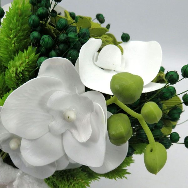 Buchet mireasanasa cu flori uscate si orhidee din silicon, alb&verde ILIF310048 (1)
