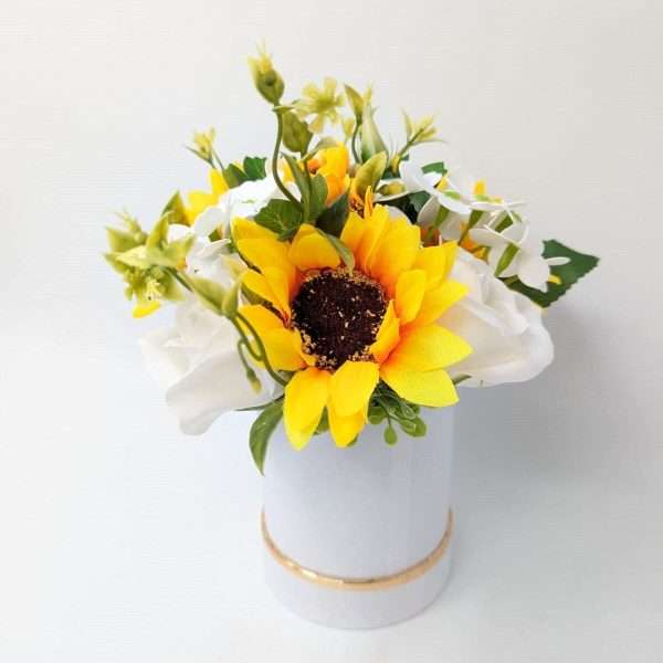 Aranjament cu flori de matase si sapun, galben alb – DSPH404001 (2)