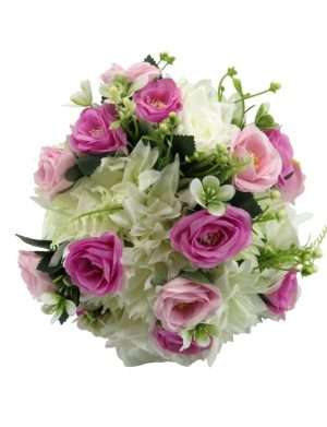 Buchet mireasanasa cu flori de matase, verde, roz & alb – ILIF406011 (9)