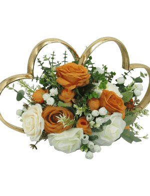 Decor masina pentru nunta inimioare decorate cu flori alb caramiziu ILIF306020 1