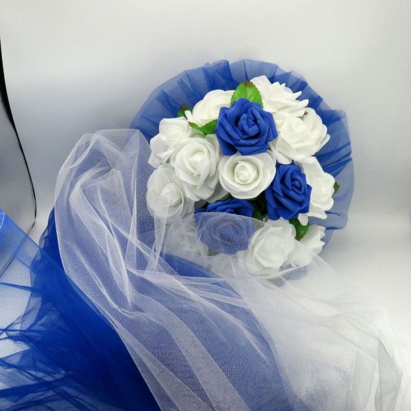 Decor masina pentru nunta cu tulle si trandafiri din spuma, albastru ILIF309052 (2)