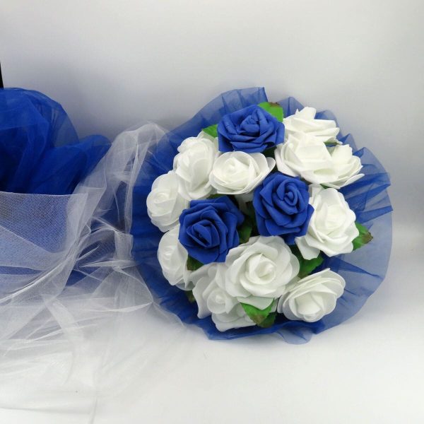 Decor masina pentru nunta cu tulle si trandafiri din spuma, albastru ILIF309052 (6)