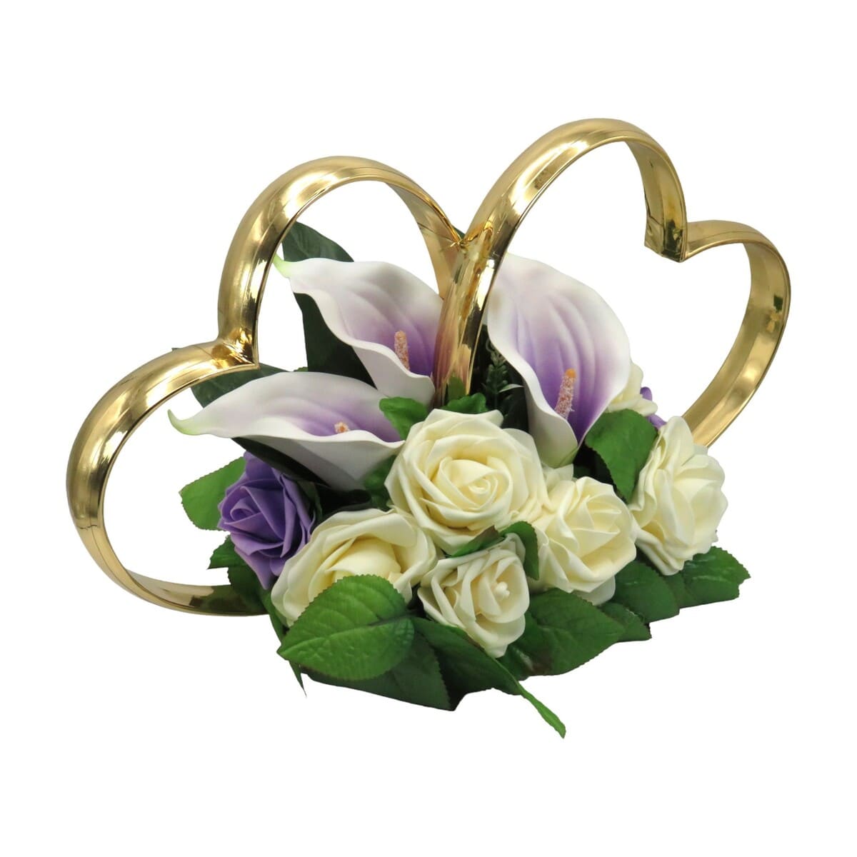 Decor masina pentru nunta, inimioare decorate cu trandafiri si cale, alb lila ILIF309048 (2)