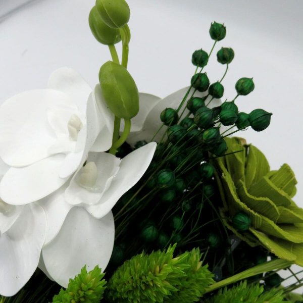 Buchet mireasanasa cu flori uscate si orhidee din silicon, alb&verde ILIF310048 (12)
