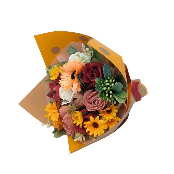 Buchet cadou cu flori de sapun, Toamna 3, galben grena – DSPH310021 (1)