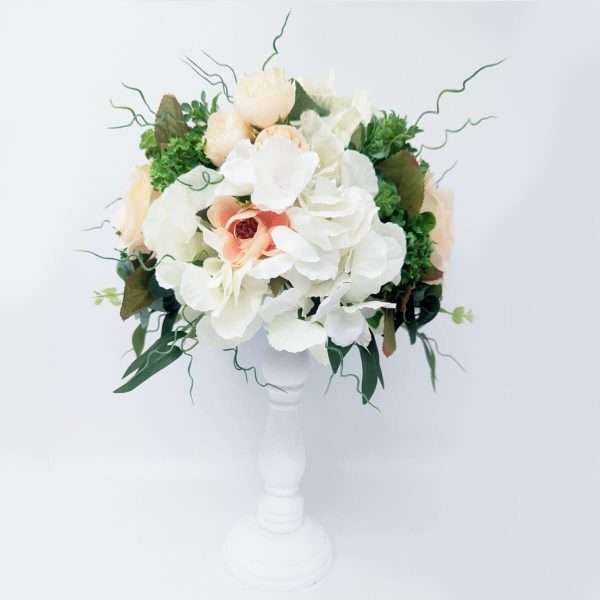 Aranjament floral masa decor nunta cu flori de matase alb piersiciu DSPH304006 3