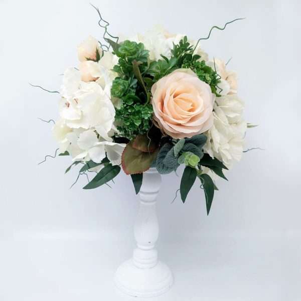 Aranjament floral masa decor nunta cu flori de matase alb piersiciu DSPH304006 4