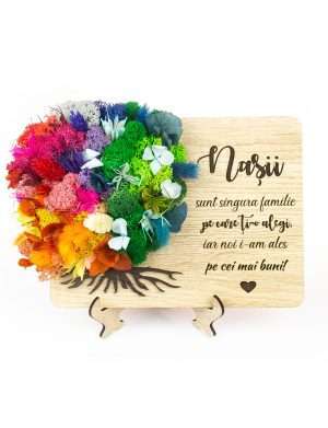 Tablou cadoucu mesaj Nasi din lemn cu licheni si flori uscate 20x15 cm YODB301006