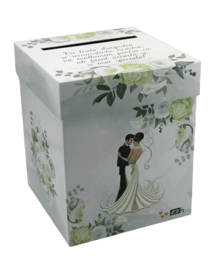 Cutie dar (bani) Nuntă, Nepersonalizată, design floral verde, dim. 21x22x25.5 cm – SMIBC309004
