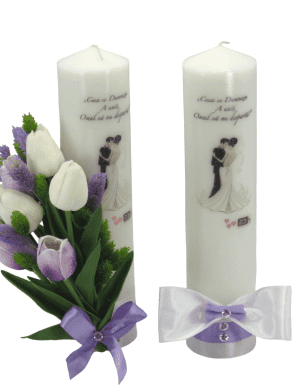 Lumanare cununie decorata cu flori uscate si lalele silicon real touch ILIF302015 1
