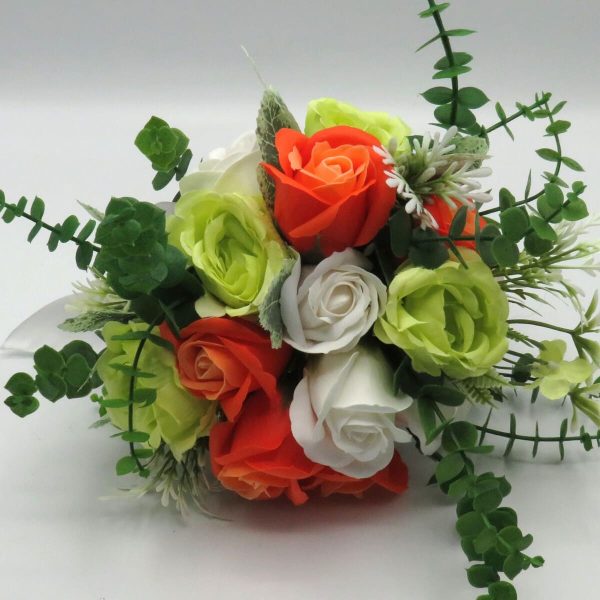 Buchet mireasanasa cu flori de matase verde portocaliu – ILIF309025 5