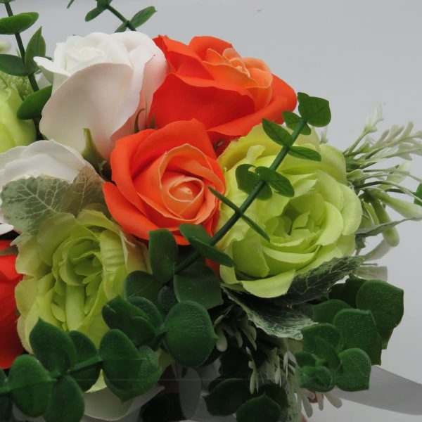 Buchet mireasanasa cu flori de matase verde portocaliu – ILIF309025 9
