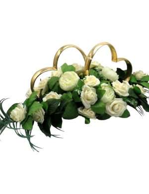 Decor masina pentru nunta, inimioare decorate cu flori de spuma si matase – ILIF405004