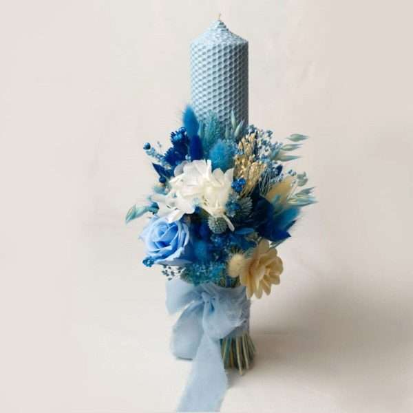 Lumanare nunta ceara naturala bleu plante uscate in nuante de albastru AMB307001 4