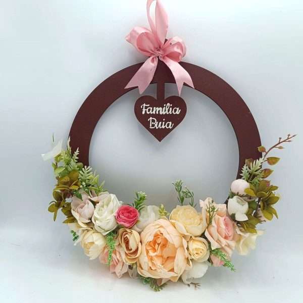 Ornament handmade pentru usa, coronita cu flori de matase, personalizata FEIS404009 (5)