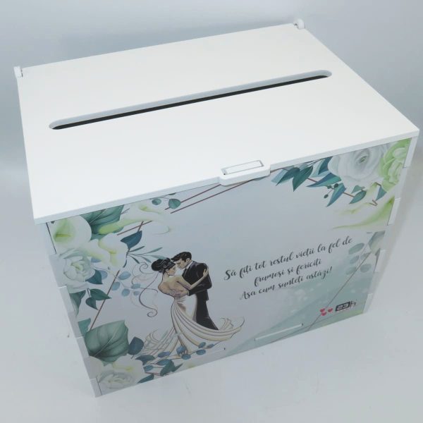 Cutie dar nunta din lemn vopsit alb Nepersonalizat model cale 27x20x21cm ILIF308085 1