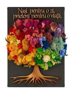 Tablou Copacul Vietii cadou Nasi cu mesaj licheni si flori uscate 25x30 cm YODB301004
