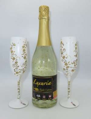 Set Vin Spumant Luxuria cu foita de aur 23k, 2 pahare aurii decorate manual – ILIF305071