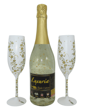 Set Vin Spumant Luxuria cu foita de aur 23k, 2 pahare aurii decorate manual – ILIF305071