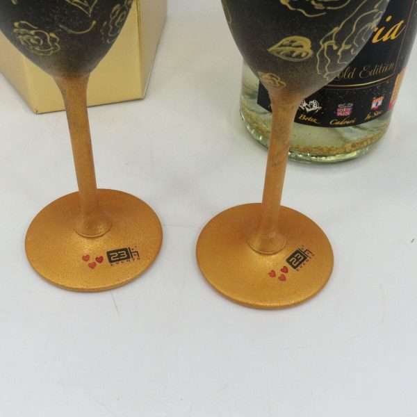 Set Vin Spumant Luxuria cu foita de aur 23k 2 pahare aurii decorate manual ILIF308006 6