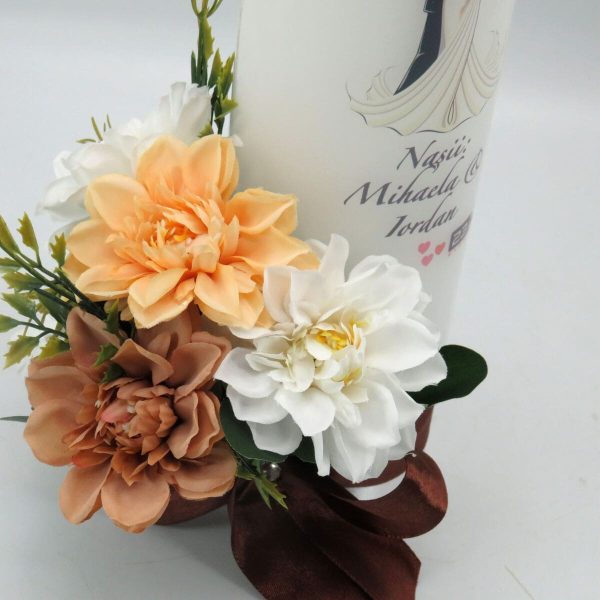 Lumanare Nunta, model personalizat, decor cu flori de matase, nuante de maro ILIF311042 (20)