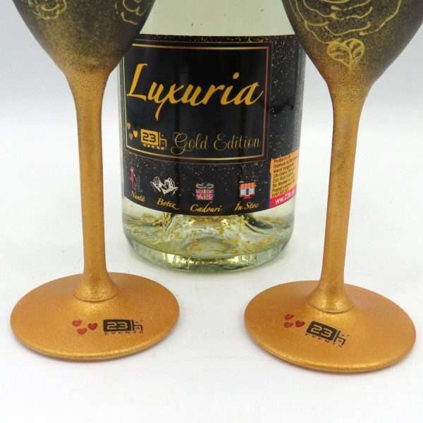 Set Vin Spumant Luxuria cu foita de aur 23k 2 pahare aurii decorate manual ILIF308006 16