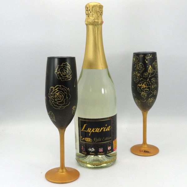 Set Vin Spumant Luxuria cu foita de aur 23k 2 pahare aurii decorate manual ILIF308006 10
