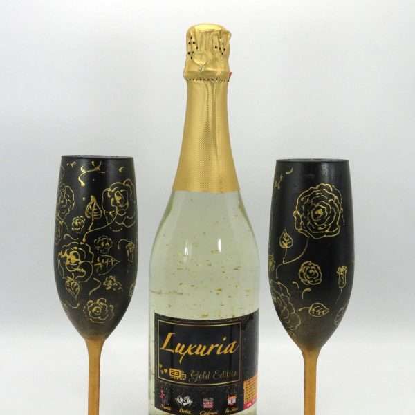 Set Vin Spumant Luxuria cu foita de aur 23k 2 pahare aurii decorate manual ILIF308006 12
