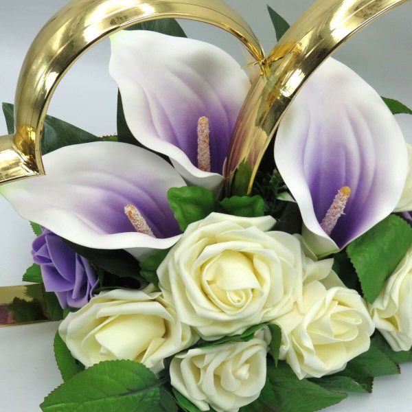 Decor masina pentru nunta, inimioare decorate cu trandafiri si cale, alb lila ILIF309048 (6)