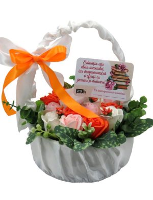 Aranjament cadou pentru cadre didactice, cu flori de sapun in cosulet, multicolor ILIF310042 (2)
