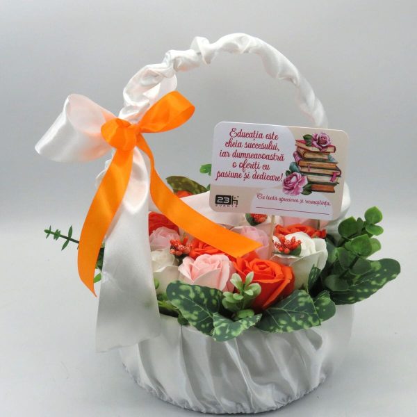 Aranjament cadou pentru cadre didactice, cu flori de sapun in cosulet, multicolor ILIF310042 (4)
