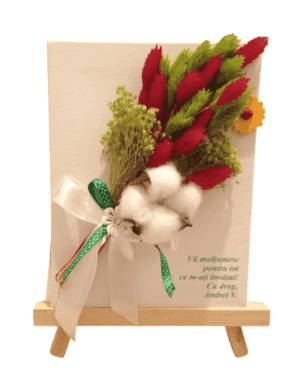 Mini tablou cu stativ pentru cadre didactice, cu flori uscate si mesaj, verde-rosu – ILIF303051