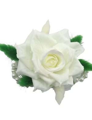 Bratara corsaj pentru domnisoara de onoare, trandafir de matase si lagurus albverde ILIF406015 (7)