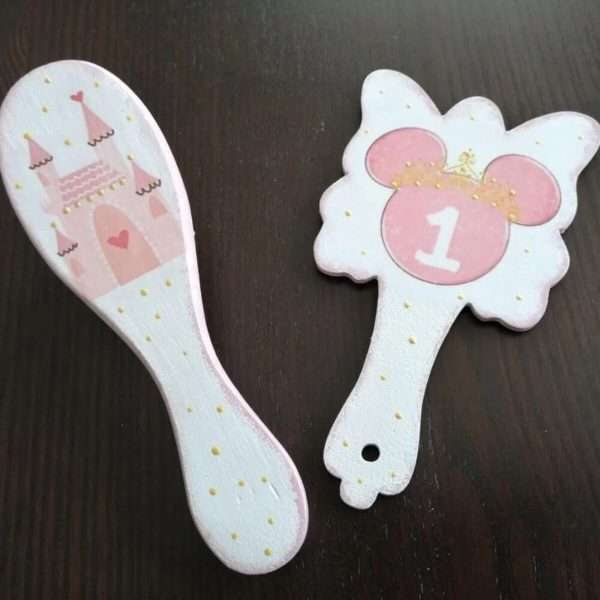 Set mot Baby Minnie Mouse, 7 piese, personalizat, din lemn, cu fundite roz, ornamente roz DSPH016 (5)