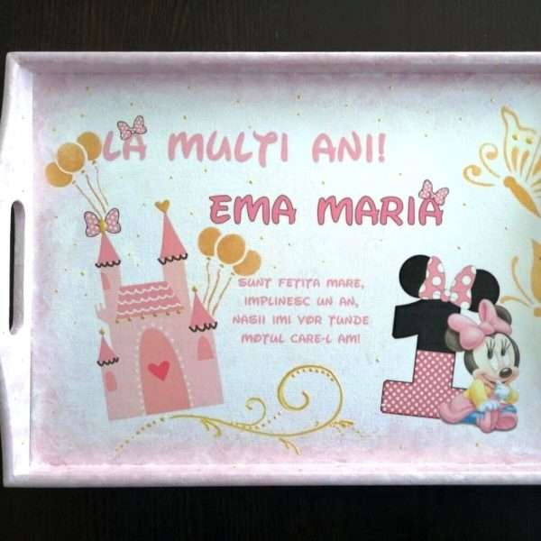 Set mot Baby Minnie Mouse, 7 piese, personalizat, din lemn, cu fundite roz, ornamente roz DSPH016 (6)
