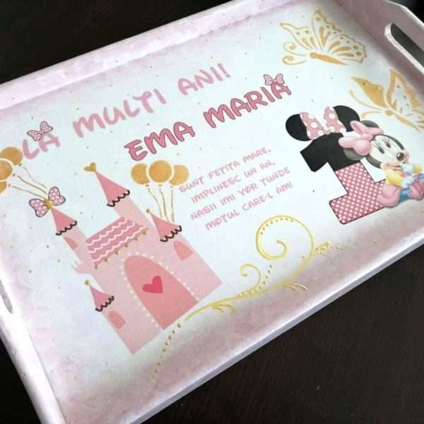 Set mot Baby Minnie Mouse, 7 piese, personalizat, din lemn, cu fundite roz, ornamente roz DSPH016 (3)