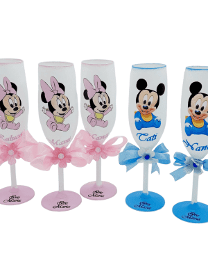 Set 5 pahare personalizate botez pentru parinti, nasi+nasa mica, model Mickey & Minnie – FEIS305003