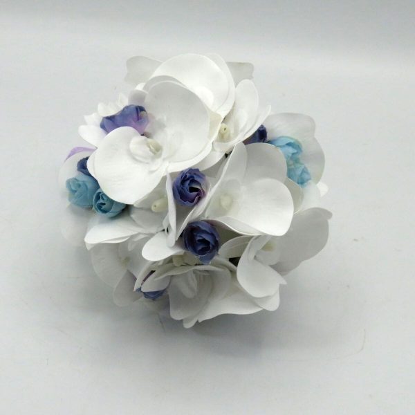 Buchet mireasa Mini Bride, model deosebit cu orhidee din silicon real touch, alb&bleu ILIF310049 (7)
