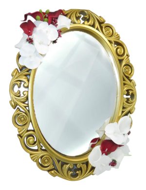 Oglinda miresei forma ovala in stil victorian lucrata cu flori de matase model auriu ILIF309018 1